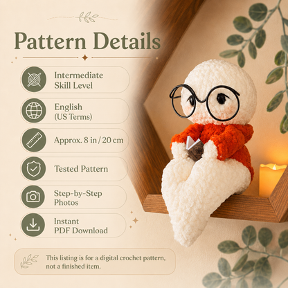 Momo Shelf Ghost Crochet Pattern PDF – Cute Halloween Ghost Amigurumi, Step-by-Step Plush Pattern & Accessories