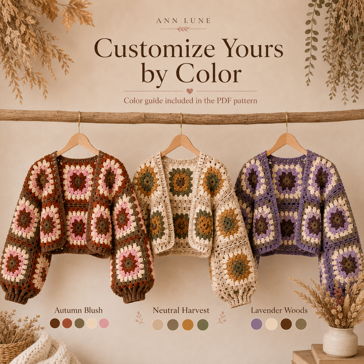 Chunky Granny Square Bolero Crochet Pattern PDF – Fall Shrug, Beginner Cardigan, XS–5XL