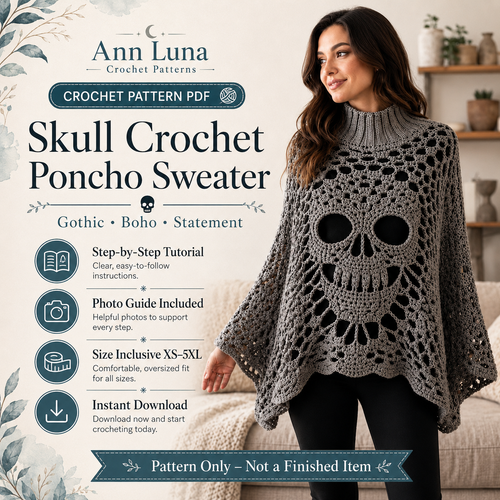 Skull Lace Poncho Crochet Pattern PDF | Step-by-Step Gothic Sweater Tutorial | Halloween Skull Top