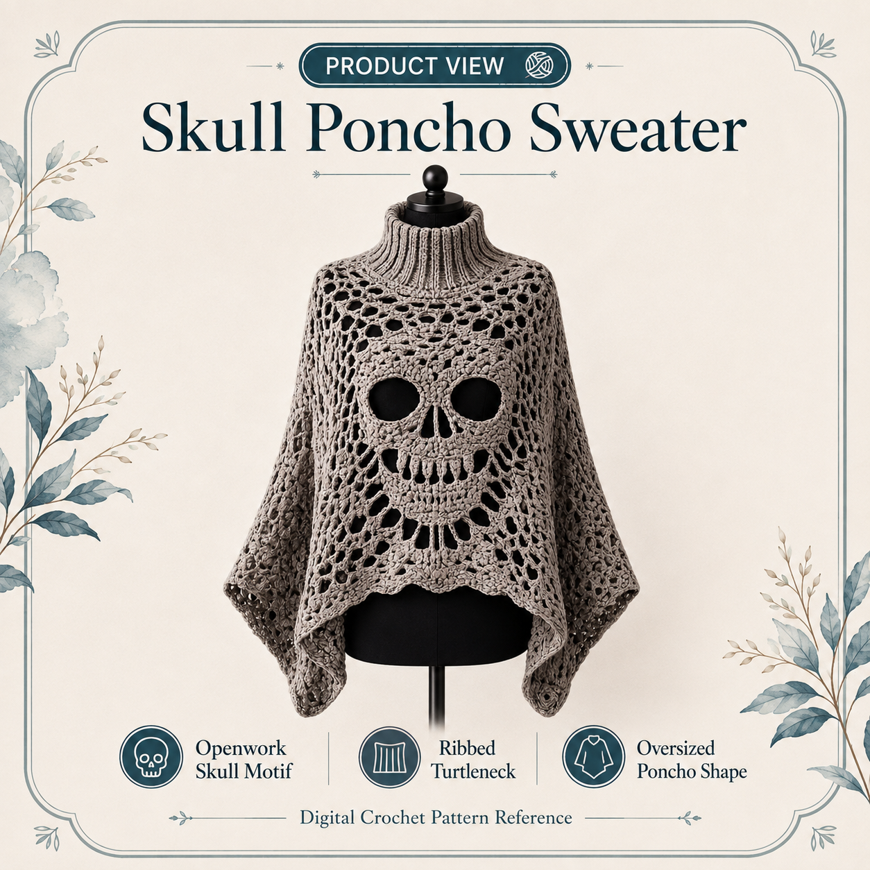 Skull Lace Poncho Crochet Pattern PDF | Step-by-Step Gothic Sweater Tutorial | Halloween Skull Top