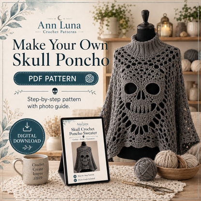 Skull Lace Poncho Crochet Pattern PDF | Step-by-Step Gothic Sweater Tutorial | Halloween Skull Top