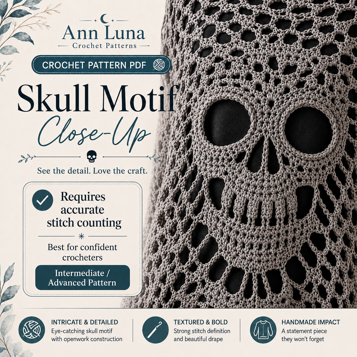 Skull Lace Poncho Crochet Pattern PDF | Step-by-Step Gothic Sweater Tutorial | Halloween Skull Top