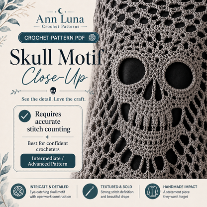 Skull Lace Poncho Crochet Pattern PDF | Step-by-Step Gothic Sweater Tutorial | Halloween Skull Top