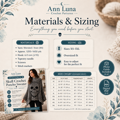 Skull Lace Poncho Crochet Pattern PDF | Step-by-Step Gothic Sweater Tutorial | Halloween Skull Top