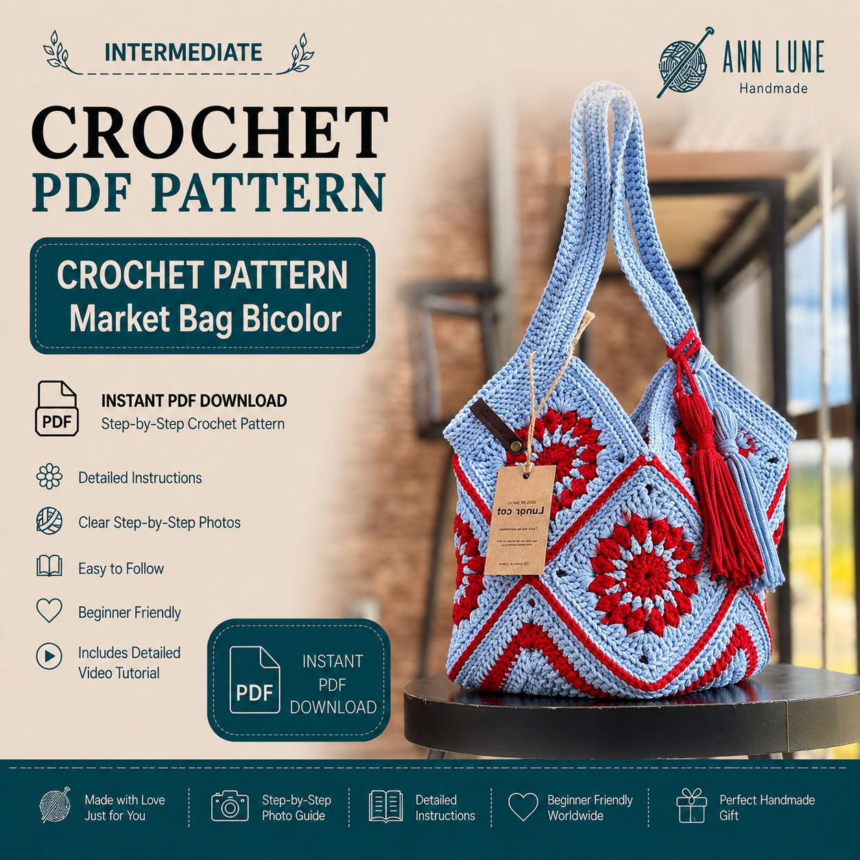 CROCHET PATTERN Market Bag Bicolor