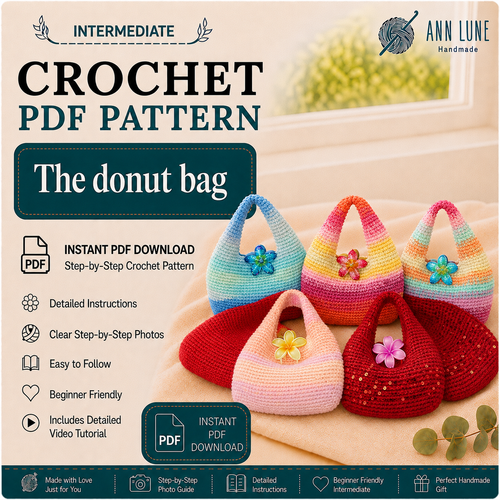 The Donut Bag Crochet Pattern PDF (2 Sizes) – Stylish Beginner Crochet Bag | Digital Download with Step-by-Step Video Tutorial
