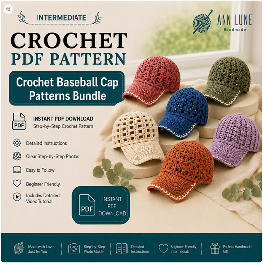 Crochet Baseball Cap Pattern Bundle PDF, 12 Lace Summer Hat Patterns, Mesh Crochet Cap Tutorial, Instant Download