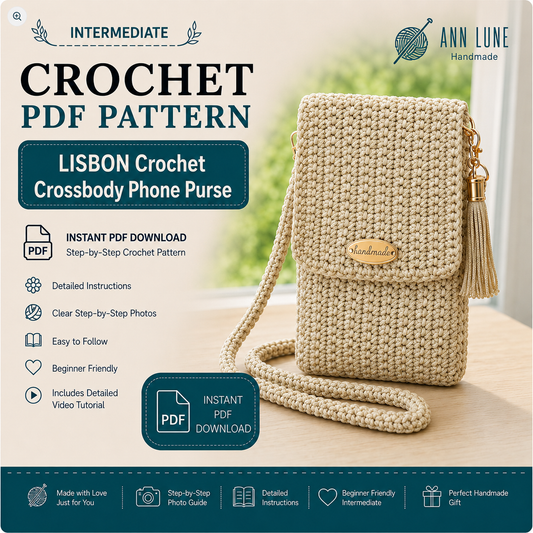 LISBON Crochet Crossbody Phone Purse Pattern PDF, Mini Bag & Phone Holder Tutorial, Step-by-Step Photos and Video, Instant Download