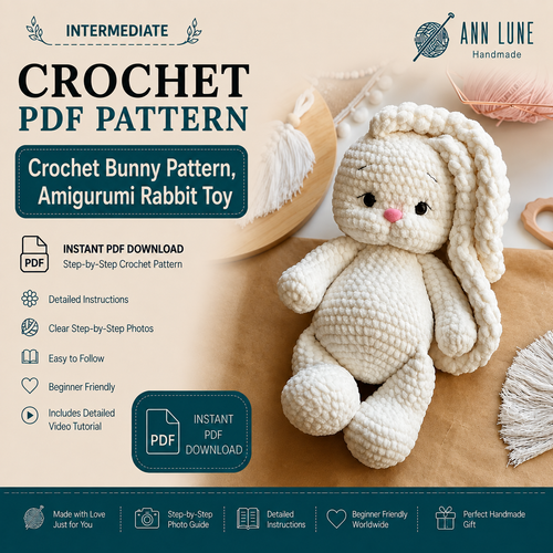 Crochet Bunny Pattern, Amigurumi Rabbit Toy (PDF)