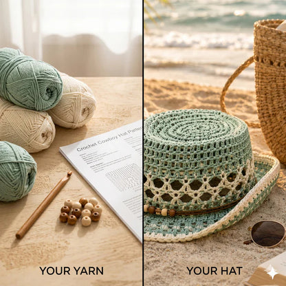 Crochet Cowboy Hat Pattern PDF, Mesh Western Summer Hat Tutorial, Boho Cowgirl Festival Hat, Digital Download