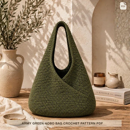 Army Green Hobo Bag Crochet Pattern PDF, Slouchy Shoulder Purse Tutorial, Raffia Yarn Bag, Instant Download