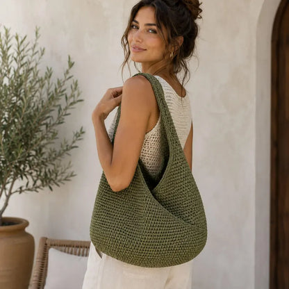 Army Green Hobo Bag Crochet Pattern PDF, Slouchy Shoulder Purse Tutorial, Raffia Yarn Bag, Instant Download
