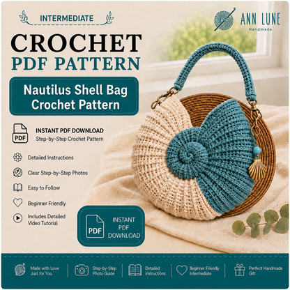 Nautilus Shell Bag Crochet Pattern PDF, Spiral Seashell Purse Tutorial, Beginner-Friendly Shoulder Bag, Instant Download