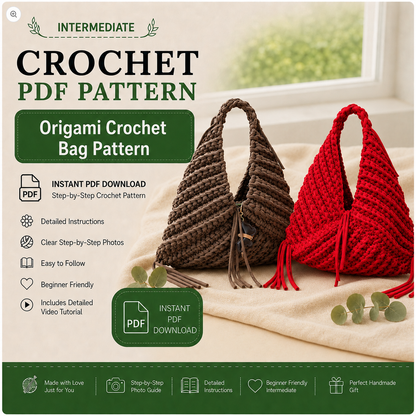 Origami Crochet Bag Pattern PDF, Chunky T-Shirt Yarn Triangle Handbag Tutorial, Step-by-Step Video, Instant Download