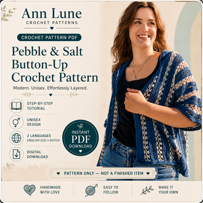 Pebble & Salt Button-Up Crochet Pattern | Unisex Shirt PDF | English US Terms & Dutch