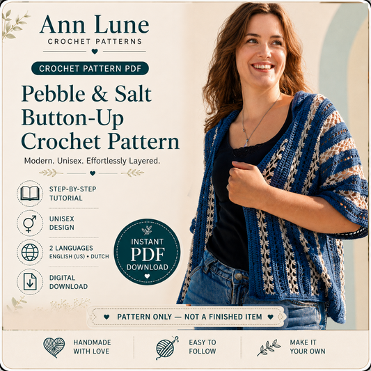 Pebble & Salt Button-Up Crochet Pattern | Unisex Shirt PDF | English US Terms & Dutch