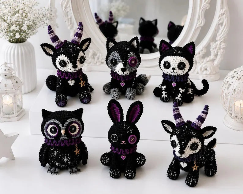 Gothic Crochet Amigurumi Pattern Set | Halloween Crochet Plushies Pattern | Amigurumi Dolls Pattern (PDF Download)