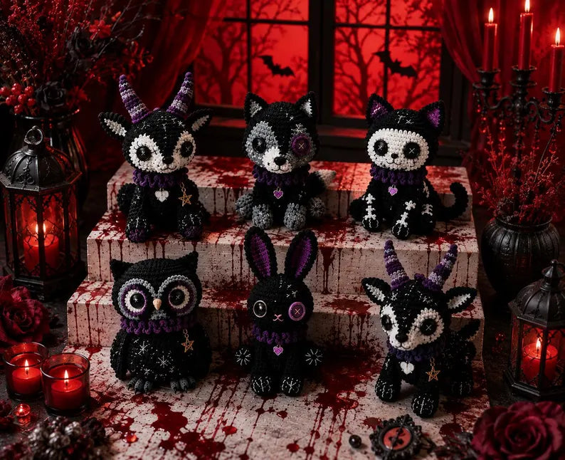 Gothic Crochet Amigurumi Pattern Set | Halloween Crochet Plushies Pattern | Amigurumi Dolls Pattern (PDF Download)
