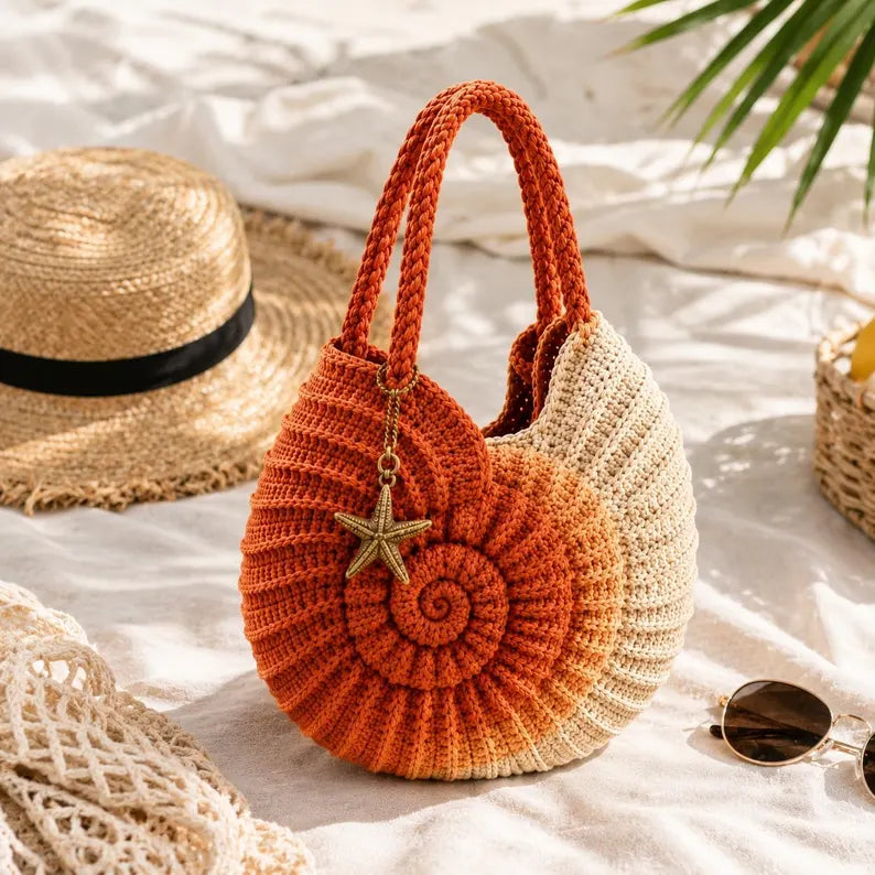 Nautilus Crochet Purse Pattern PDF, Spiral Shell Handbag Tutorial, Coastal Crochet Bag, Instant Download