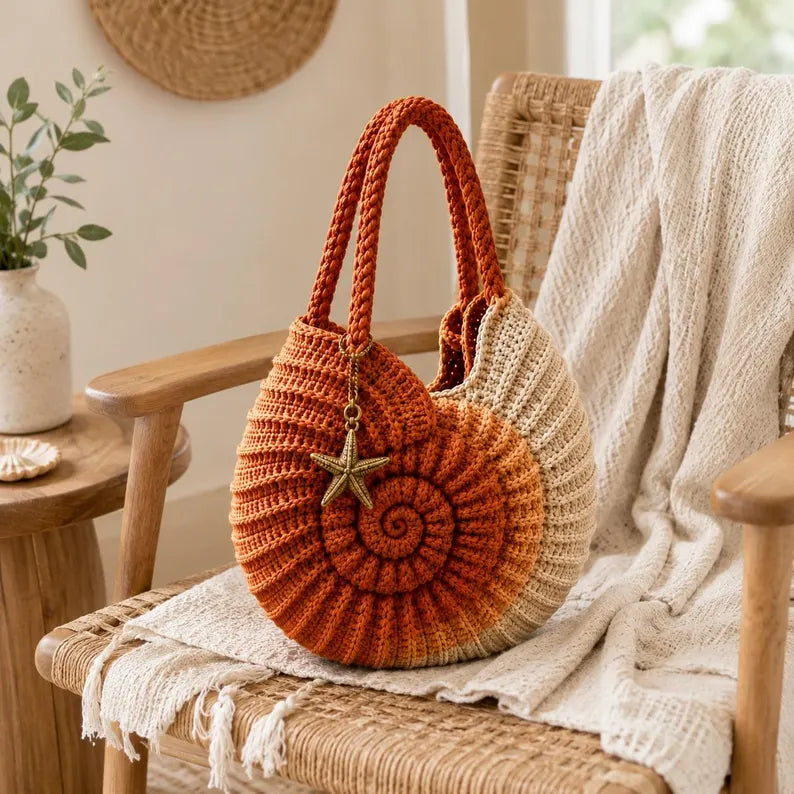 Nautilus Crochet Purse Pattern PDF, Spiral Shell Handbag Tutorial, Coastal Crochet Bag, Instant Download