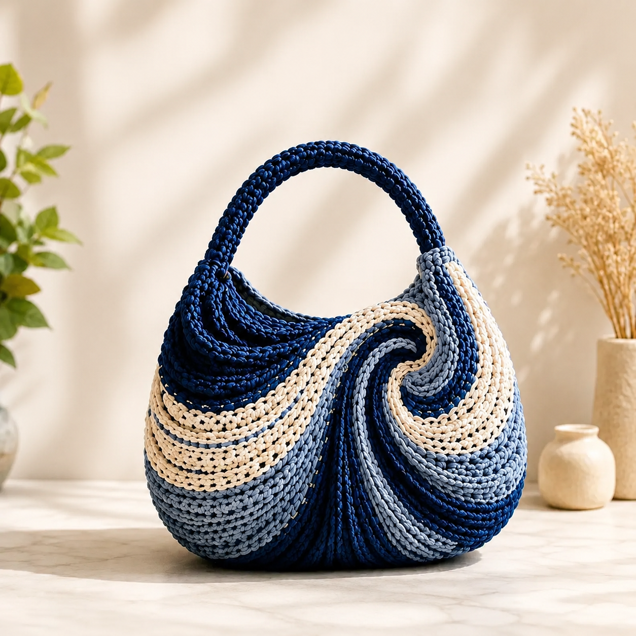 Wavy Hobo Bag Crochet Pattern PDF, Modern Swirl Shoulder Purse Tutorial, Pearl Handle Handbag, Instant Download