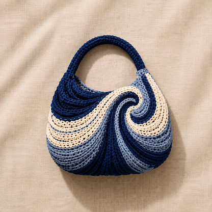 Wavy Hobo Bag Crochet Pattern PDF, Modern Swirl Shoulder Purse Tutorial, Pearl Handle Handbag, Instant Download