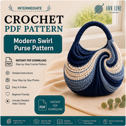 Wavy Hobo Bag Crochet Pattern PDF, Modern Swirl Shoulder Purse Tutorial, Pearl Handle Handbag, Instant Download