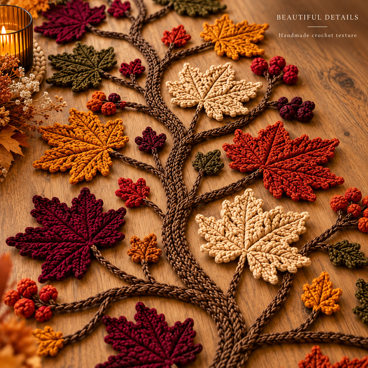 Autumn Maple Leaf Branch Table Runner Crochet Pattern PDF