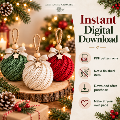 Christmas Ornament Crochet Pattern Bundle – 3 Festive Baubles PDF