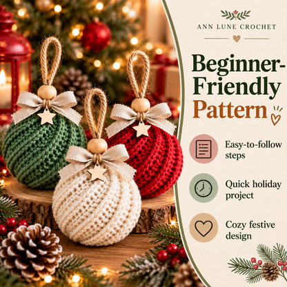 Christmas Ornament Crochet Pattern Bundle – 3 Festive Baubles PDF