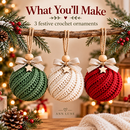 Christmas Ornament Crochet Pattern Bundle – 3 Festive Baubles PDF