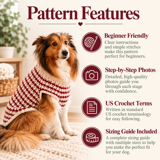 Houndstooth Dog Sweater Crochet Pattern PDF
