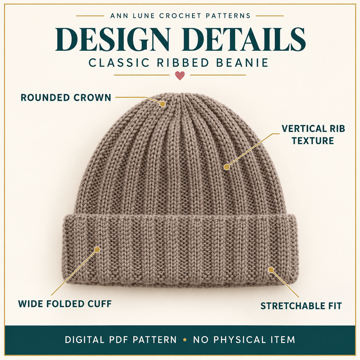 Crochet Beanie Pattern Beginner, Ribbed Hat Crochet Pattern PDF, Easy Winter Beanie DIY, Handmade Gift Crochet Hat, Stretchable Beanie