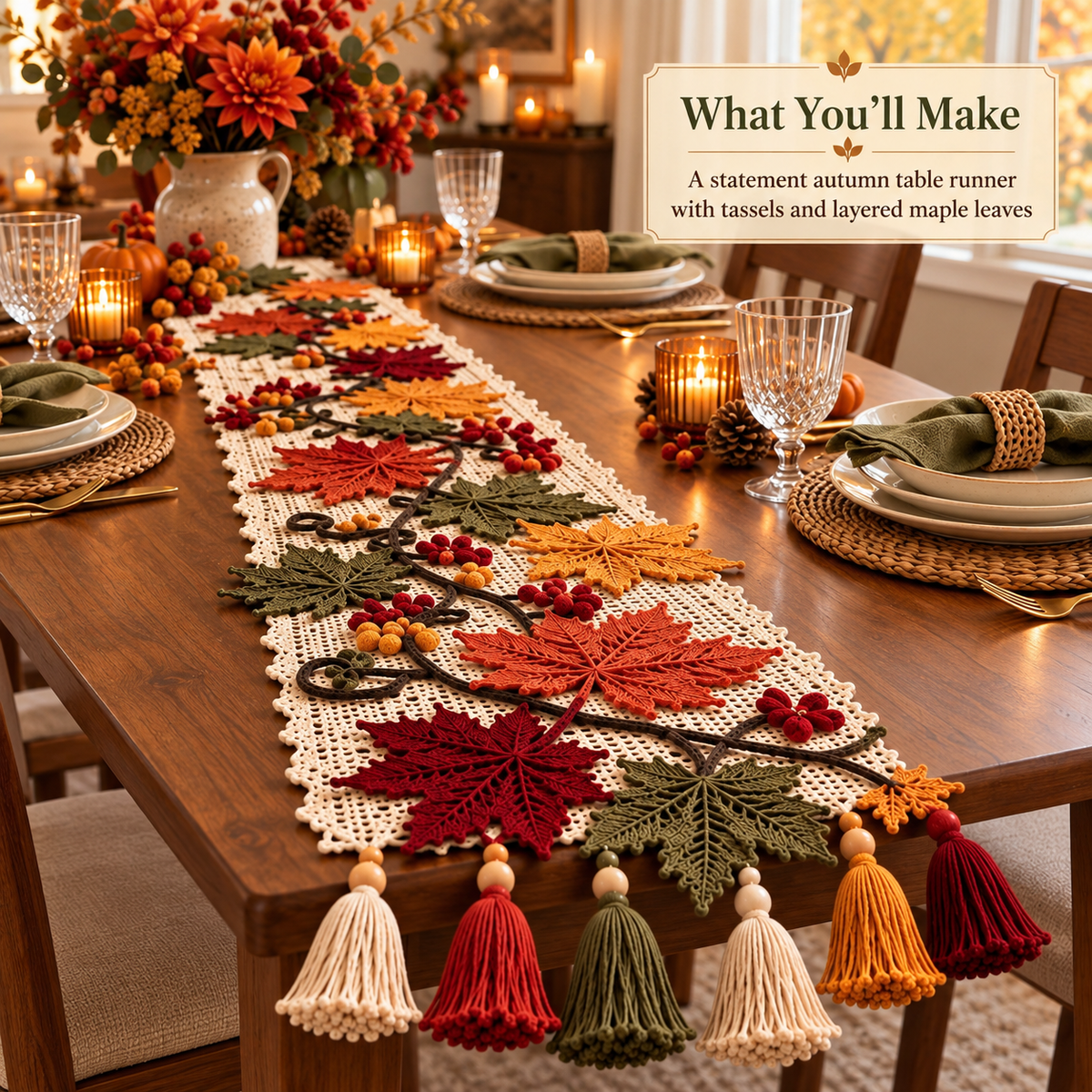 Autumn Maple Leaf Table Runner Crochet Pattern PDF – Fall Home Decor
