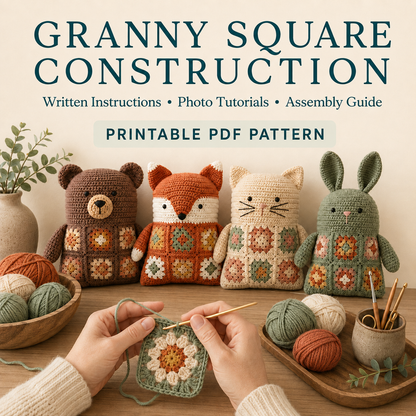 Woodland Animal Pillow Crochet Pattern Bundle PDF | Bear, Fox, Cat & Bunny