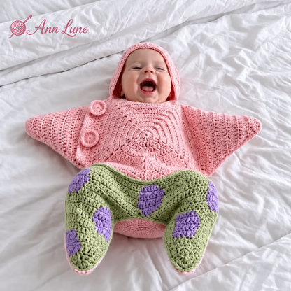 Baby Star Cocoon Crochet Pattern PDF, Newborn Photo Prop, Star-Shaped Blanket & Costume, Adjustable Size, Digital Download
