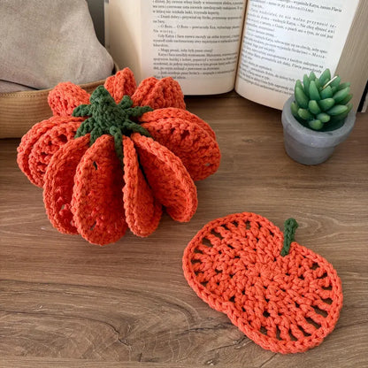 Pumpkin Coaster Set Crochet Pattern - 8 Coasters Become One 3D Pumpkin