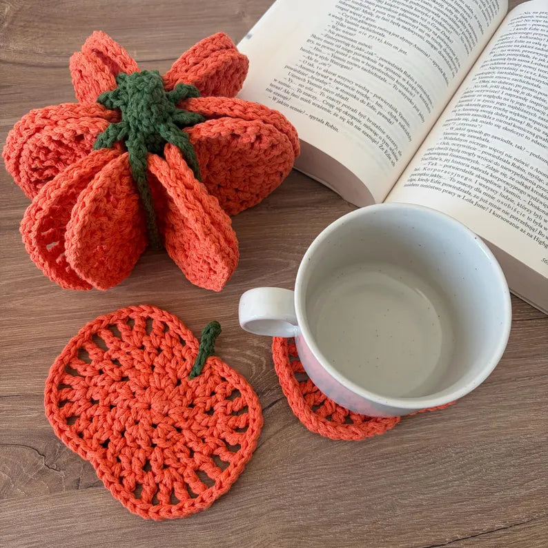 Pumpkin Coaster Set Crochet Pattern - 8 Coasters Become One 3D Pumpkin