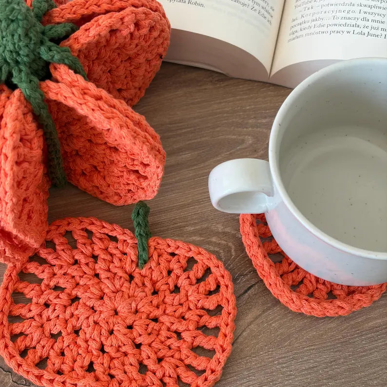 Pumpkin Coaster Set Crochet Pattern - 8 Coasters Become One 3D Pumpkin