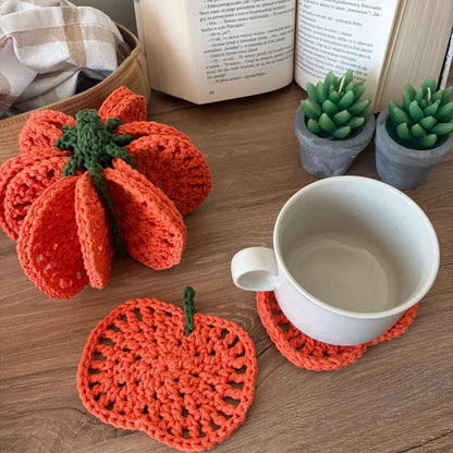 Pumpkin Coaster Set Crochet Pattern - 8 Coasters Become One 3D Pumpkin