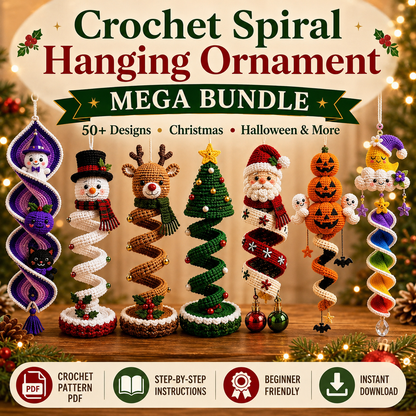 50+ Crochet Spiral Hanging Ornament Patterns PDF – Christmas & Halloween Mega Bundle