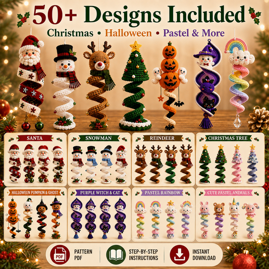 50+ Crochet Spiral Hanging Ornament Patterns PDF – Christmas & Halloween Mega Bundle