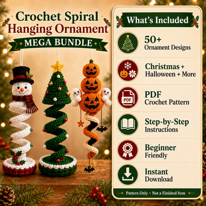 50+ Crochet Spiral Hanging Ornament Patterns PDF – Christmas & Halloween Mega Bundle