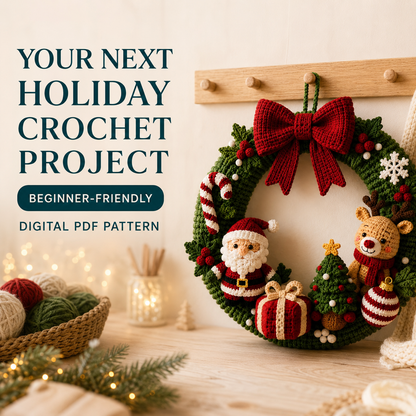 Crochet Christmas Wreath Pattern PDF – Santa, Reindeer & Holiday Decor | Digital Download, Beginner-Friendly Amigurumi Tutorial