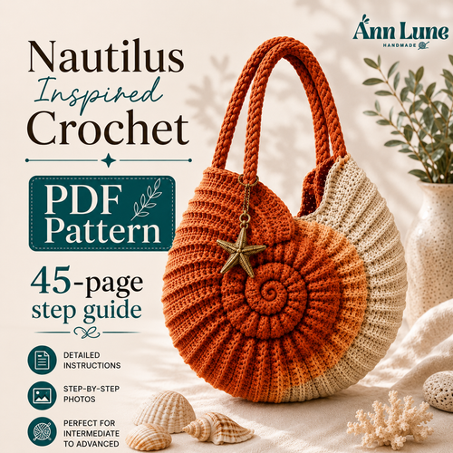 Nautilus Crochet Purse Pattern PDF, Spiral Shell Handbag Tutorial, Coastal Crochet Bag, Instant Download