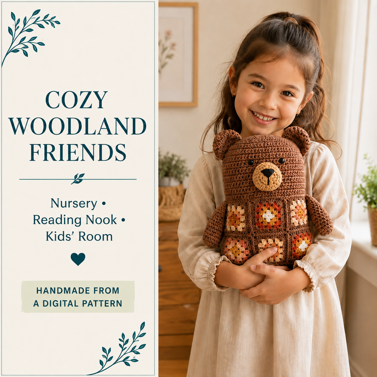 Woodland Animal Pillow Crochet Pattern Bundle PDF | Bear, Fox, Cat & Bunny
