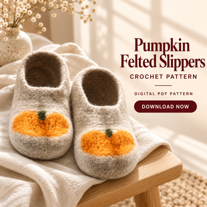 Felted Crochet Slippers Pattern PDF – Pumpkin Halloween Slippers