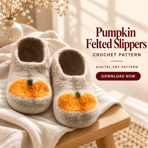 Felted Crochet Slippers Pattern PDF – Pumpkin Halloween Slippers