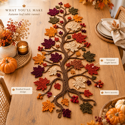 Autumn Maple Leaf Branch Table Runner Crochet Pattern PDF