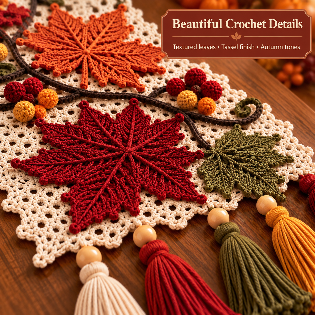 Autumn Maple Leaf Table Runner Crochet Pattern PDF – Fall Home Decor